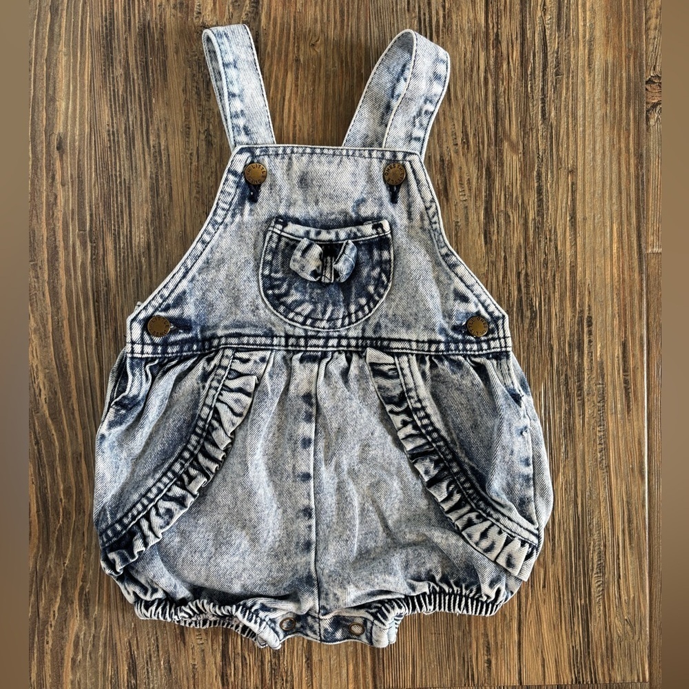 Vtg Little Ones Acid Wash Denim Short Overalls Shortalls Bibs 18 Months 80s 90s